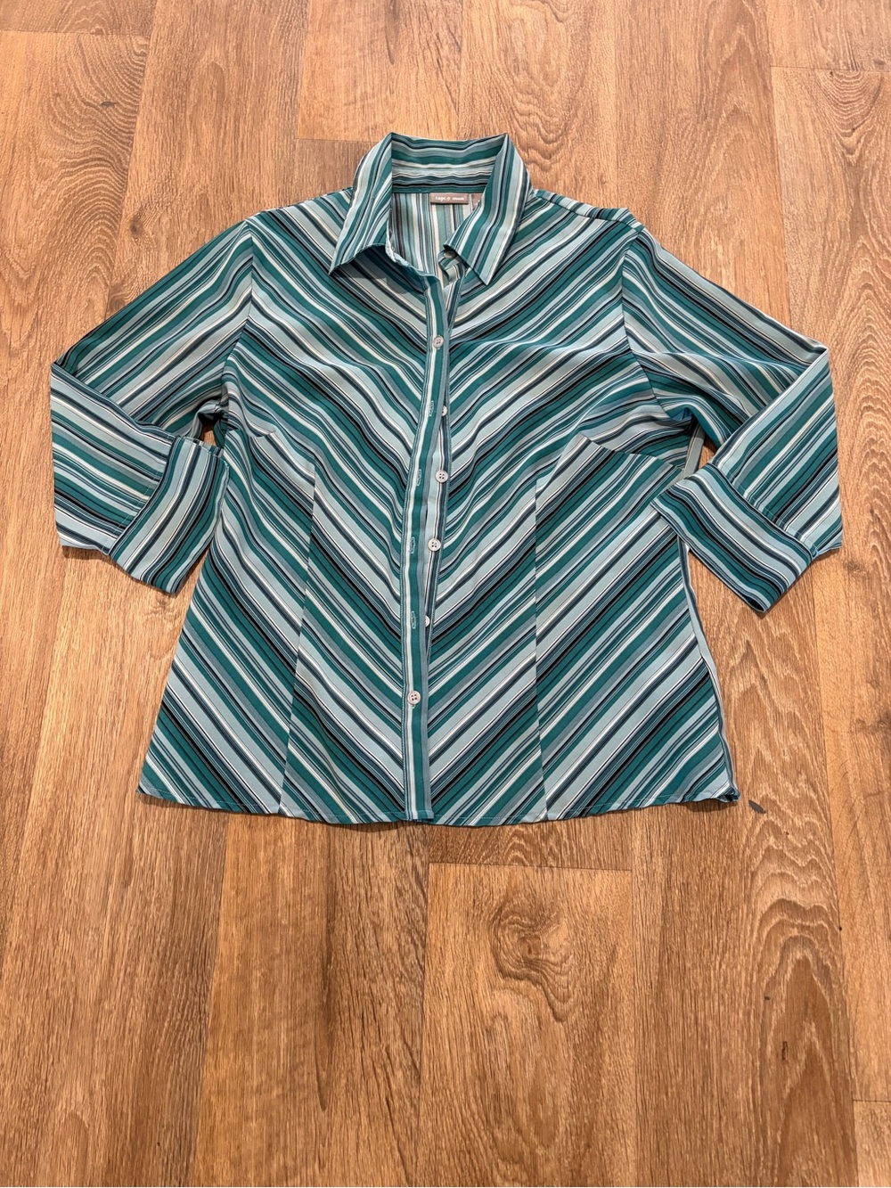 Apt. 9 Teal and Gray Striped Button-Front Shirt